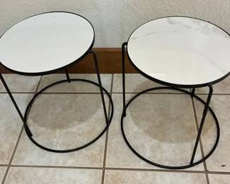 White Marble And Metal Plant Stands Pair Elton