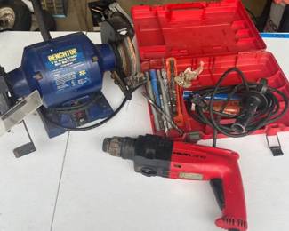 Bench Grinder with Work Light And Hilty Rotary Hammer Tool
