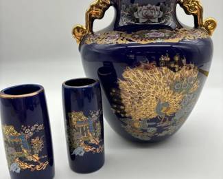 Vintage CoOp Blue Japanese Vase Set