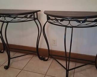 Pair Demi Lune Console Table  Half Moon Entry Table w Metal Base