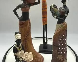 African Style Figurines Set  Hand Painted Tribal Sculptures Dcor