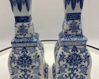Candlesticks, Porcelain Blue And White Andrea By Sadiq