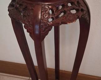 Carved Wood Table With Stone Inlay Top