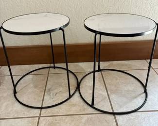 Pair White Marble Top And Metal Plant Stands