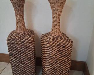 Woven Basket Vases Pair