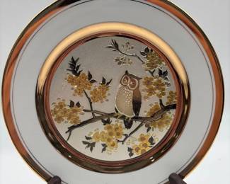 Porcelain Owl Plate Original The Art Of Chokin Dynasty Fine China Japan