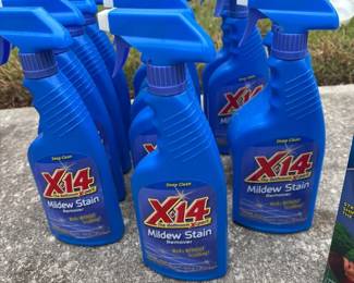 X14, Mildew Stain Remover And Windex Outdoor And One Brush