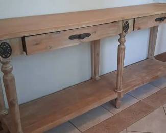 Light Wash Wooden Hallway Entry Table With Cast Iron Details