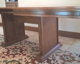 Dark Wood Expandable Dining Table And 6 Upholstered Chairs