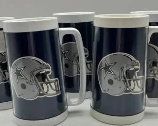 Vintage 1976 NFL Dallas Cowboys Thermo Serve Insulated Plastic Mugs Set Of Five