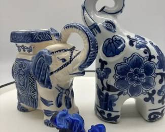 Blue And White Elephant Figurines