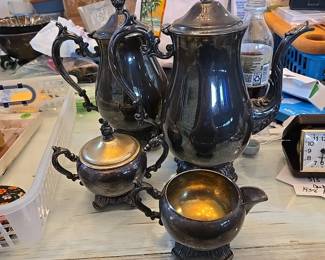 Silver Plate-Coffee/Teapot, creamer, sugar