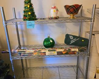 Metal Shelving (2 available) with X-Mas Misc