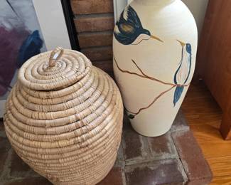 Large Floor Vase with birds & Roap Basket