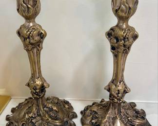Ornate French Rococo Revival Style Silver-Plated Candlesticks (Pair)
