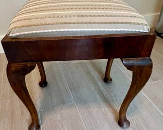 Vintage Queen Anne Style Upholstered Ottoman Stool