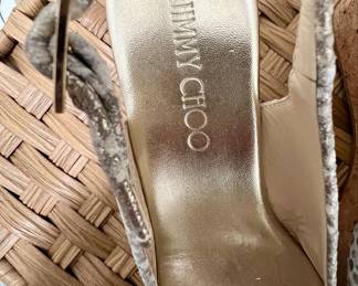 Jimmy Choo "Praise" Metallic Snakeskin Wedge Slingback Sandals