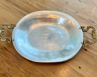 Vintage Aluminum Oval Platter with Cast Brass Handles