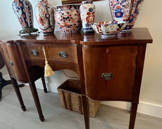 Antique Mahogany Serpentine Sideboard with Oriental Vases
