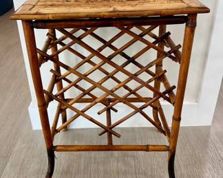 Vintage Burnt Bamboo Wine Rack Side Table