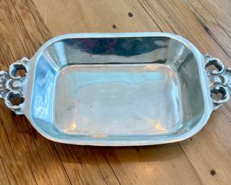 Ornate Silver-Plated Serving Tray with Scrollwork Handles