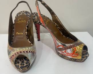 Christian Louboutin "Winter Trash" Slingback Peep-Toe Heels