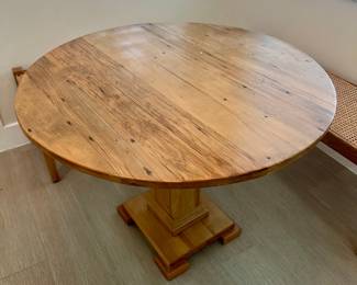 Round Pedestal Dining Table with Two Cane Benches
