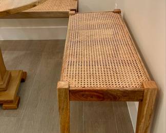 Round Pedestal Dining Table with Two Cane Benches