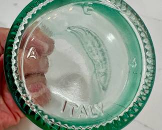 Set of 6 Italian Green Glass Tumblers with Fleur-de-lis Emblem