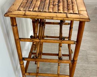 Vintage Burnt Bamboo Wine Rack Side Table