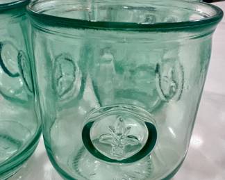 Set of 6 Italian Green Glass Tumblers with Fleur-de-lis Emblem