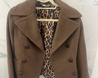 Dolce & Gabbana Leopard Print Lined Wool Peacoat