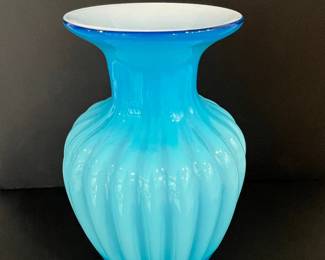 Turquoise Ribbed Opaline Glass Vase