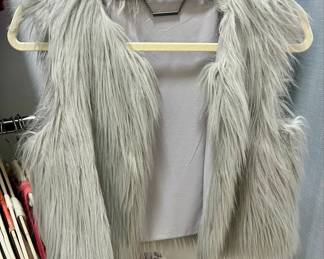 1.State Shaggy Grey Faux Fur Vest