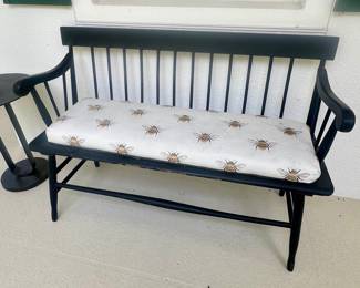 Black Painted Spindle Back Bench with Bee Upholstery