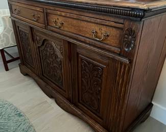 Antique Carved Oak Sideboard in Gothic Revival Style