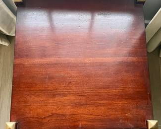 Mahogany Two-Tiered Side Table with Brass Accents and X-Brace Detail