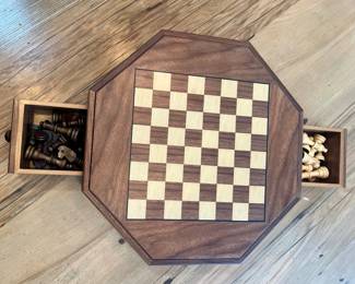 Octagonal Wooden Chess Set with Storage Drawers