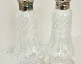 Vintage Crystal Salt and Pepper Shakers with Silver-Plated Tops