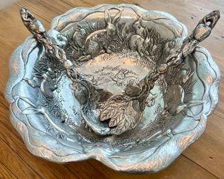 Arthur Court Aluminum "Bunnies" Collection Salad Bowl with Ladle