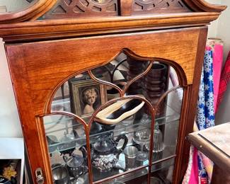 Antique China Cabinet with Pediment Top