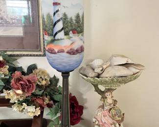 Lefton Hand-Painted Lighthouse Table Lamp with Figural Base