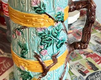 Majolica Pitcher with Floral and Vine Motifs, possibly George Jones or similar maker