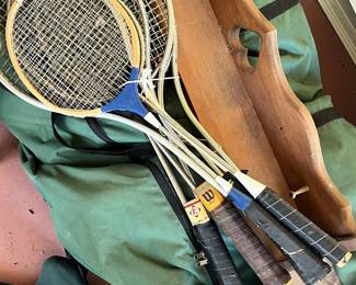 Vintage Badminton Rackets Set with Wood Frame and Wilson Racket