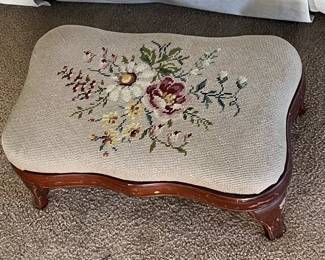 Floral Needlepoint Footstool