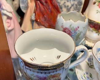 Victorian Porcelain Mustache Cup with Floral Transferware