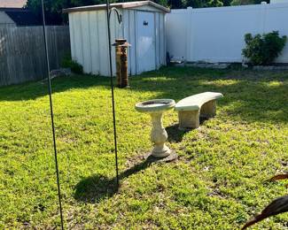 Concrete Garden Bench and Bird Bath Set