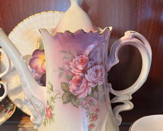 Vintage Lefton Porcelain Teapot with Roses and Gilt Trim