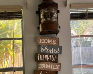 Vintage Nautical Lantern Wall Sconce with Inspirational Sayings