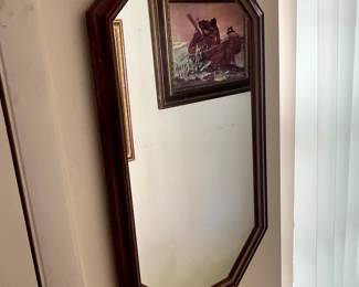 Octagonal Beveled Mirror with Dark Wood Frame - Home Interiors